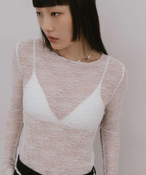 HANNE(アン)の「クルーネックレーストップス(Tシャツ/カットソー・レディース・ホワイト/アイボリー・FREE)」の9枚目の写真