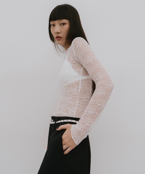 HANNE(アン)の「クルーネックレーストップス(Tシャツ/カットソー・レディース・ホワイト/アイボリー・FREE)」の12枚目の写真