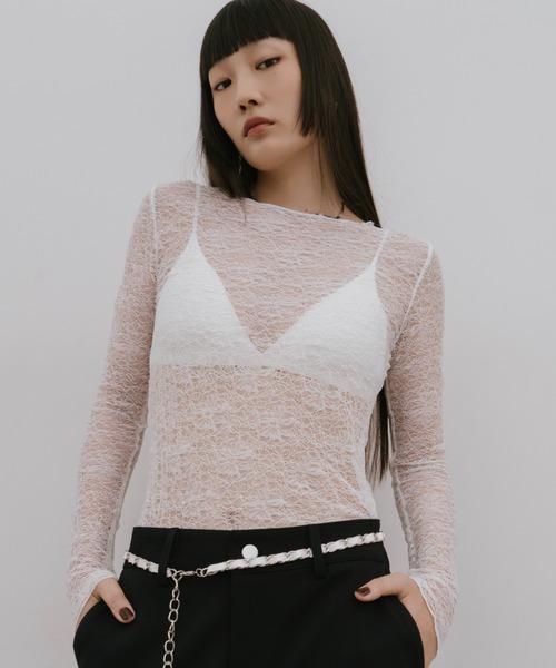 HANNE(アン)の「クルーネックレーストップス(Tシャツ/カットソー・レディース・ホワイト/アイボリー・FREE)」の13枚目の写真