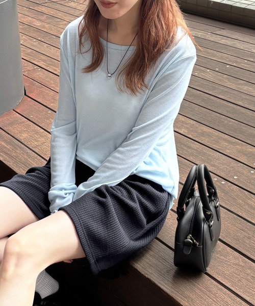 ISOOK（アイスー）の「【ISOOK / アイスー】シアーフライスプルオーバー / シアートップス シアーカットソー シアーインナー ロンT 長袖 ボートネック レイヤード フライス ZOZOTOWN限定（Tシャツ/カットソー・レディース・ネイビー/ホワイト/ライトブルー/レッド・FREE）」の8枚目の写真