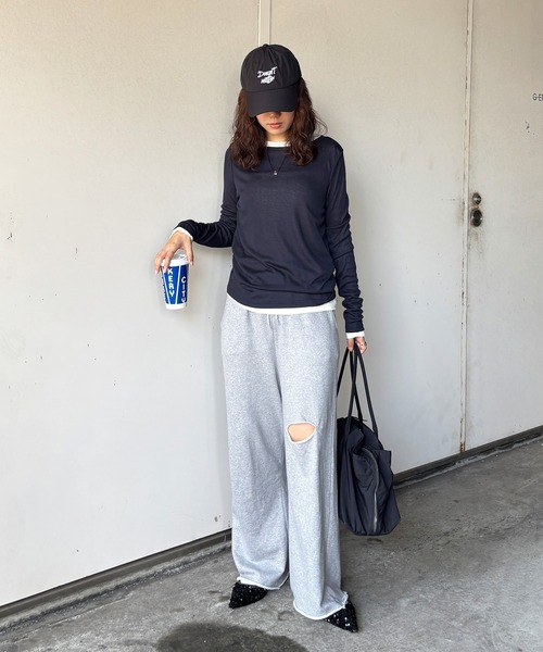 ISOOK（アイスー）の「【ISOOK / アイスー】シアーフライスプルオーバー / シアートップス シアーカットソー シアーインナー ロンT 長袖 ボートネック レイヤード フライス ZOZOTOWN限定（Tシャツ/カットソー・レディース・ネイビー/ホワイト/ライトブルー/レッド・FREE）」の10枚目の写真