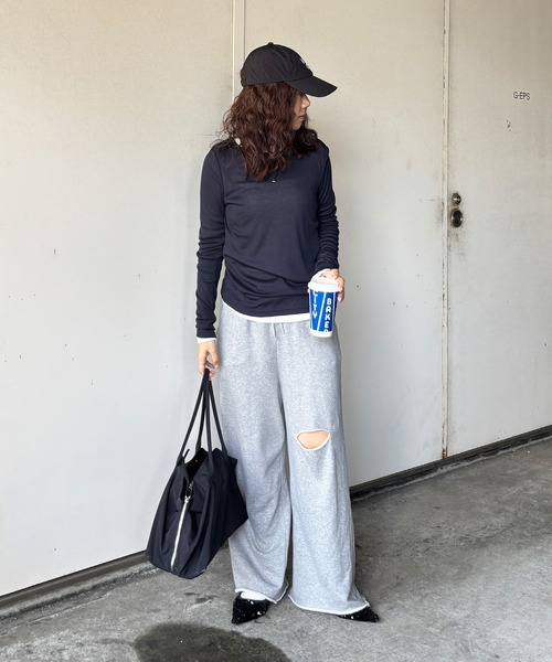 ISOOK（アイスー）の「【ISOOK / アイスー】シアーフライスプルオーバー / シアートップス シアーカットソー シアーインナー ロンT 長袖 ボートネック レイヤード フライス ZOZOTOWN限定（Tシャツ/カットソー・レディース・ネイビー/ホワイト/ライトブルー/レッド・FREE）」の15枚目の写真