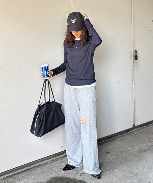 ISOOK（アイスー）の「【ISOOK / アイスー】シアーフライスプルオーバー / シアートップス シアーカットソー シアーインナー ロンT 長袖 ボートネック レイヤード フライス ZOZOTOWN限定（Tシャツ/カットソー・レディース・ネイビー/ホワイト/ライトブルー/レッド・FREE）」の17枚目の写真