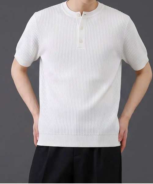 revertical(リバーティカル)の「ヘンリーネック 半袖リブニットTシャツ(ポロシャツ・メンズ・ブラック/グレー/ホワイト・MEDIUM/LARGE)」の1枚目の写真