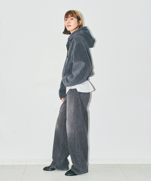 CITYSHOP(シティーショップ)の「FLEECE ZIP HOODIE:フリースパーカー(パーカー・レディース・ネイビー/グレー・FREE)」の7枚目の写真