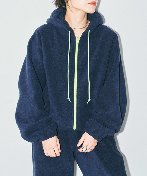CITYSHOP(シティーショップ)の「FLEECE ZIP HOODIE:フリースパーカー(パーカー・レディース・ネイビー/グレー・FREE)」の8枚目の写真