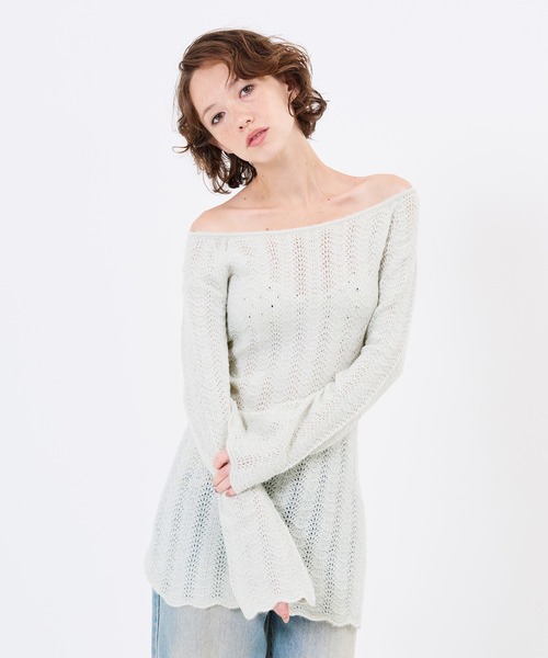 TINA:JOJUN(ティーナジョジュン)の「透かし編み フレア袖 ニットワンピース TINA:JOJUN(ワンピース・レディース・ミント/グレー・M)」の16枚目の写真