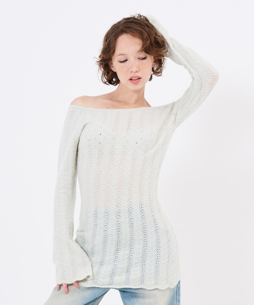 TINA:JOJUN(ティーナジョジュン)の「透かし編み フレア袖 ニットワンピース TINA:JOJUN(ワンピース・レディース・ミント/グレー・M)」の17枚目の写真