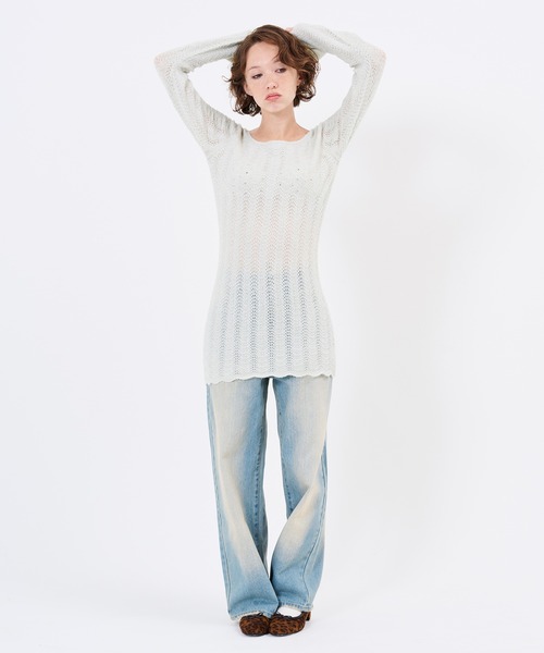 TINA:JOJUN(ティーナジョジュン)の「透かし編み フレア袖 ニットワンピース TINA:JOJUN(ワンピース・レディース・ミント/グレー・M)」の20枚目の写真