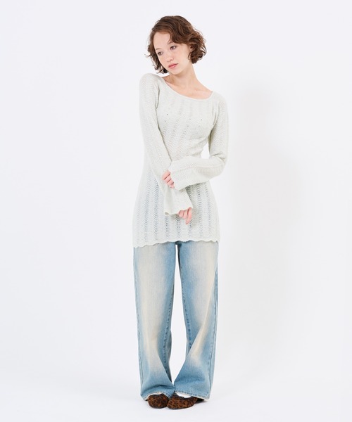 TINA:JOJUN(ティーナジョジュン)の「透かし編み フレア袖 ニットワンピース TINA:JOJUN(ワンピース・レディース・ミント/グレー・M)」の22枚目の写真