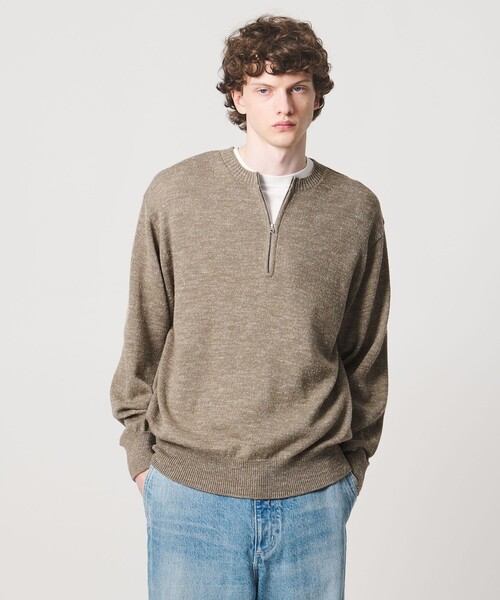LOEFF(ロエフ)の「<LOEFF>ウール ヘンプ ジップ プルオーバー MENS(ニット/セーター・メンズ・ブラック/ベージュ・1/2)」の1枚目の写真