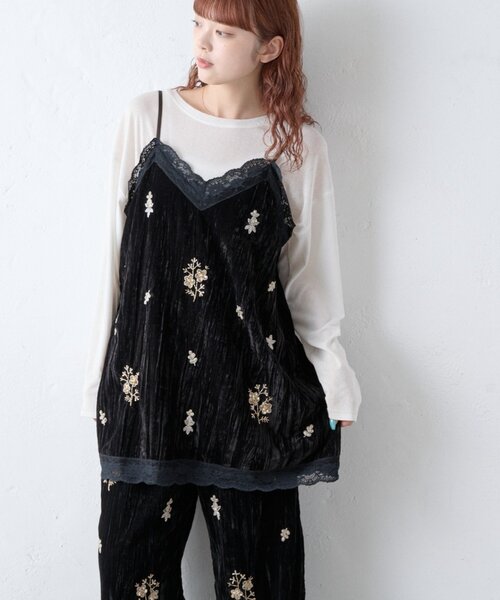 CIAOPANIC TYPY(チャオパニックティピー)の「Aguniベロアビジュー刺繍レースランジェリーチュニック(チュニック・レディース・ブラウン/ブラック・ONE SIZE)」の2枚目の写真