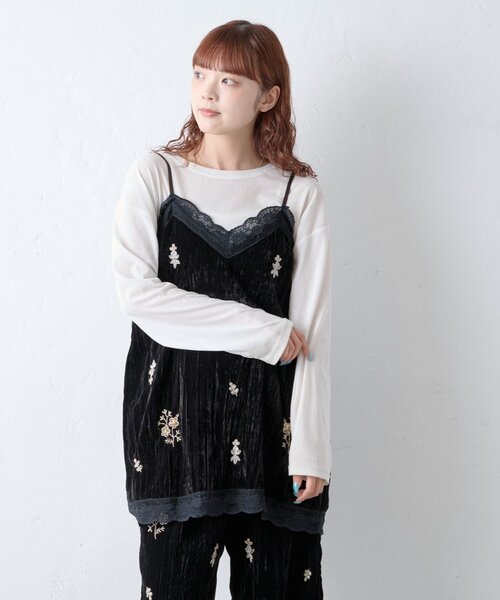 CIAOPANIC TYPY(チャオパニックティピー)の「Aguniベロアビジュー刺繍レースランジェリーチュニック(チュニック・レディース・ブラウン/ブラック・ONE SIZE)」の3枚目の写真