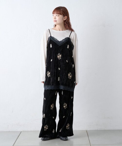 CIAOPANIC TYPY(チャオパニックティピー)の「Aguniベロアビジュー刺繍レースランジェリーチュニック(チュニック・レディース・ブラウン/ブラック・ONE SIZE)」の7枚目の写真
