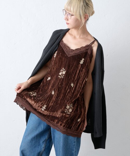 CIAOPANIC TYPY(チャオパニックティピー)の「Aguniベロアビジュー刺繍レースランジェリーチュニック(チュニック・レディース・ブラウン/ブラック・ONE SIZE)」の11枚目の写真