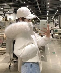 エコファーフード付きボリュームスリーブ中綿ブルゾン