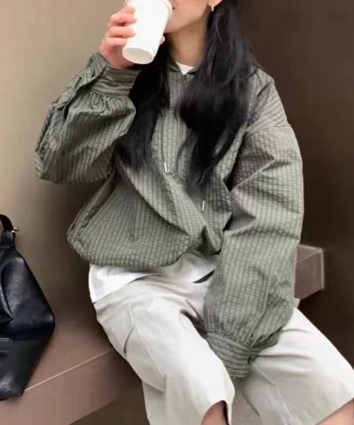 FAVORITO（ファヴォリート）の「フード付きチェック柄シャツ（その他トップス・レディース・ブラック/ブルー/グリーン・F）」の3枚目の写真