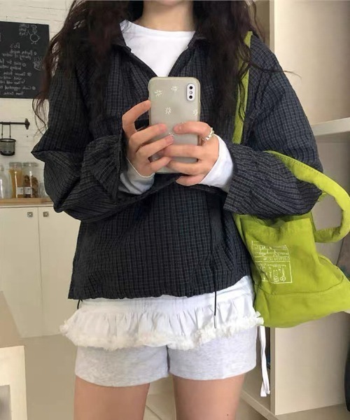 FAVORITO（ファヴォリート）の「フード付きチェック柄シャツ（その他トップス・レディース・ブラック/ブルー/グリーン・F）」の7枚目の写真