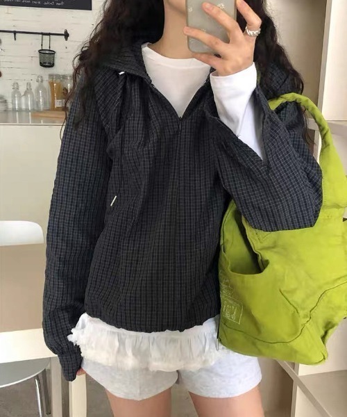 FAVORITO（ファヴォリート）の「フード付きチェック柄シャツ（その他トップス・レディース・ブラック/ブルー/グリーン・F）」の9枚目の写真