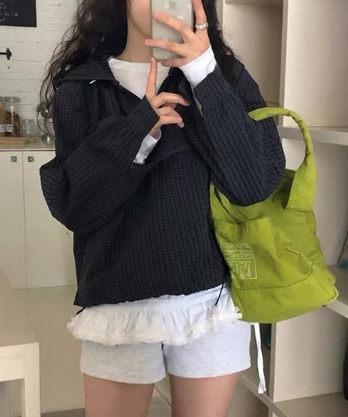 FAVORITO（ファヴォリート）の「フード付きチェック柄シャツ（その他トップス・レディース・ブラック/ブルー/グリーン・F）」の11枚目の写真