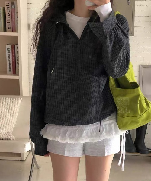 FAVORITO（ファヴォリート）の「フード付きチェック柄シャツ（その他トップス・レディース・ブラック/ブルー/グリーン・F）」の14枚目の写真