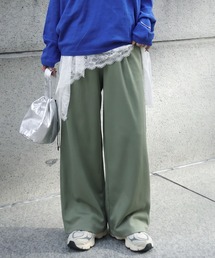 接触冷感 ストレッチ ワイド タックパンツ