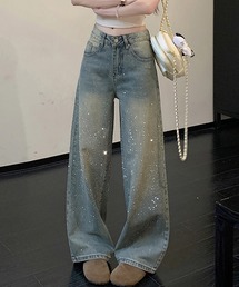 ペイント風加工ワイドデニムパンツ