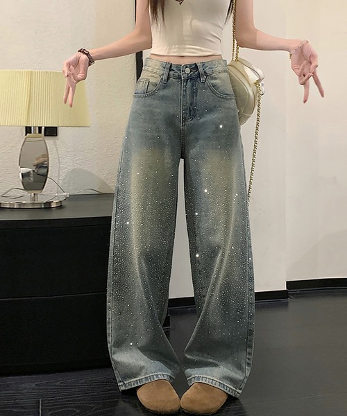 Doux Belle（ドゥーベル）の「ペイント風加工ワイドデニムパンツ（デニムパンツ・レディース・ブルー・LARGE/MEDIUM/SMALL/X-LARGE）」の4枚目の写真