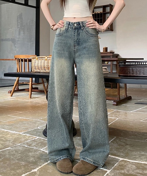 Doux Belle（ドゥーベル）の「ペイント風加工ワイドデニムパンツ（デニムパンツ・レディース・ブルー・LARGE/MEDIUM/SMALL/X-LARGE）」の6枚目の写真