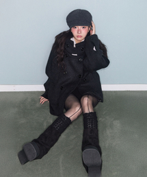 HOODED DOUBLE HALF COAT CHARCOAL