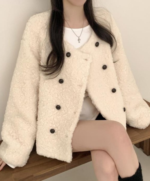 semplice（センプリチェ）の「ショートコート【韓国ファッション】（その他アウター・レディース・ベージュ/ブラウン・F）」の7枚目の写真