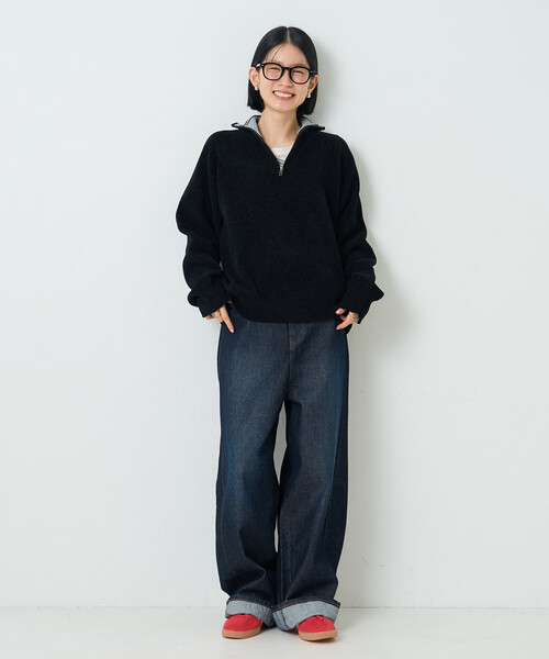 FREAK'S STORE（フリークスストア）の「ハーフジップモールニット（ニット/セーター・レディース・ブラック/ワイン/ナチュラル・ﾌﾘ-）」の4枚目の写真