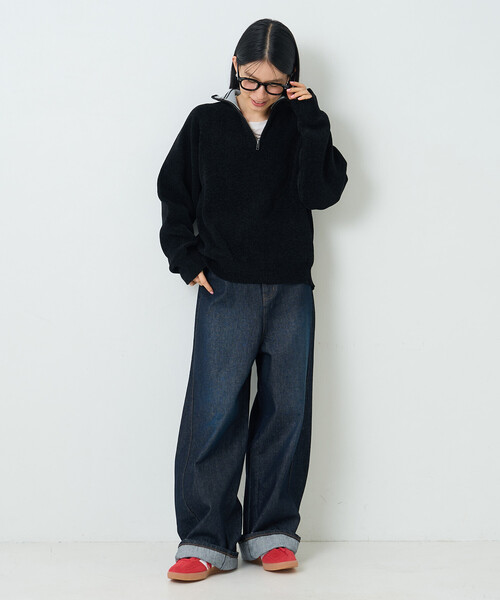 FREAK'S STORE（フリークスストア）の「ハーフジップモールニット（ニット/セーター・レディース・ブラック/ワイン/ナチュラル・ﾌﾘ-）」の5枚目の写真