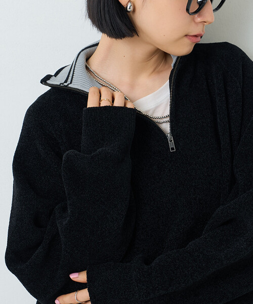 FREAK'S STORE（フリークスストア）の「ハーフジップモールニット（ニット/セーター・レディース・ブラック/ワイン/ナチュラル・ﾌﾘ-）」の9枚目の写真