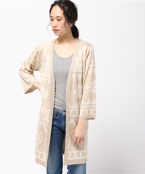VENCEEXCHANGE（ヴァンスエクスチェンジ）の「オルテガジャガードトッパー（カーディガン/ボレロ・レディース・ブラック/ベージュ・MEDIUM）」の2枚目の写真
