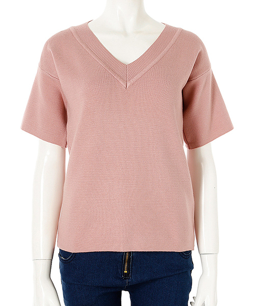 fifth（フィフス）の「Vネック半袖トップス（Tシャツ/カットソー・レディース・グレー/ピンク/ホワイト/ブラック/テラコッタ/チャコールグレー/ネイビー/ベージュ/カーキ/ライトベージュ・MEDIUM/SMALL）」の21枚目の写真