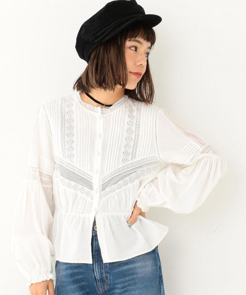 Another Edition（アナザーエディション）の「レーステープブラウス/ AEMFC  LACE TAPE BLUS（シャツ/ブラウス・レディース・オフホワイト/ブラック/ベージュ・FREE）」の4枚目の写真