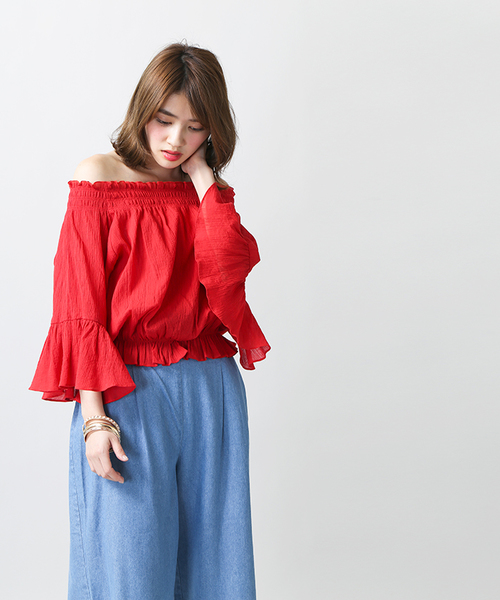 WEGO(ウィゴー)の「WEGO/フレアオフショルブラウス(シャツ/ブラウス・レディース・レッド/ホワイト/その他1/その他2/その他3/その他4・LARGE/MEDIUM)」の11枚目の写真