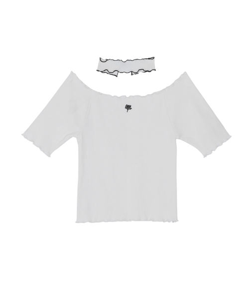 EATME(イートミー)の「チョーカーローズ刺繍リブTOP(Tシャツ/カットソー・レディース・ホワイト/ピンク/ブラック・FREE)」の2枚目の写真
