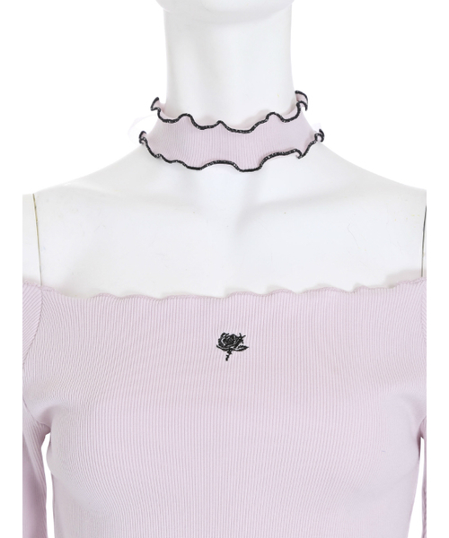 EATME(イートミー)の「チョーカーローズ刺繍リブTOP(Tシャツ/カットソー・レディース・ホワイト/ピンク/ブラック・FREE)」の8枚目の写真