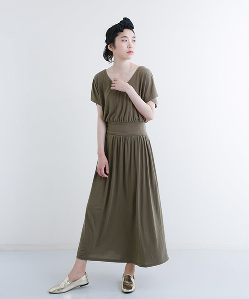 MERLOT（メルロー）の「ウエストマークドレープワンピース1069（ワンピース・レディース・モカ/レッド/カーキ/ブラック・FREE）」の5枚目の写真