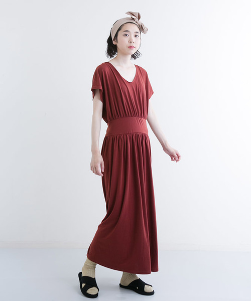 MERLOT（メルロー）の「ウエストマークドレープワンピース1069（ワンピース・レディース・モカ/レッド/カーキ/ブラック・FREE）」の6枚目の写真
