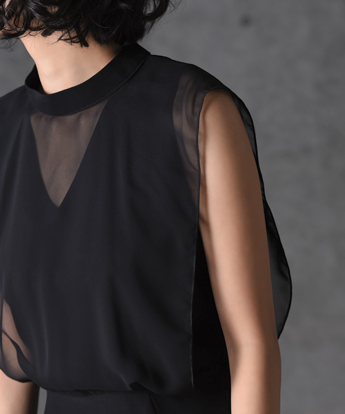 amorous insense（アモラスインセンス）の「シフォン×ジョーゼットシースルーＶネックワンピース（ドレス・レディース・ブラック・MEDIUM）」の10枚目の写真