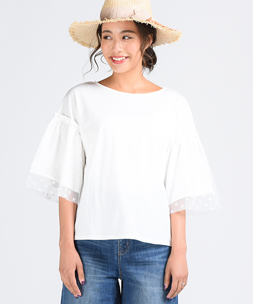 LIPSTAR（リップスター）の「星チュール使いフレアカットソー（Tシャツ/カットソー・レディース・オフホワイト/ブラック/レッド・M）」の12枚目の写真