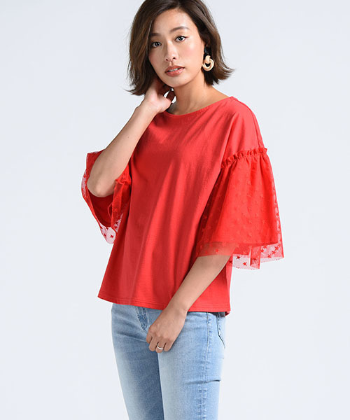 LIPSTAR（リップスター）の「星チュール使いフレアカットソー（Tシャツ/カットソー・レディース・オフホワイト/ブラック/レッド・M）」の21枚目の写真