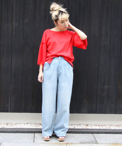 LIPSTAR（リップスター）の「星チュール使いフレアカットソー（Tシャツ/カットソー・レディース・オフホワイト/ブラック/レッド・M）」の22枚目の写真