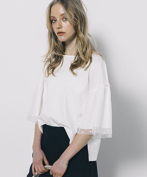 LIPSTAR（リップスター）の「星チュール使いフレアカットソー（Tシャツ/カットソー・レディース・オフホワイト/ブラック/レッド・M）」の18枚目の写真