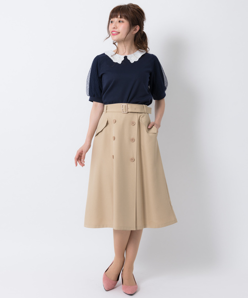 Rewde（ルゥデ）の「襟付き袖ﾁｭｰﾙｶｯﾄｿｰ（8R15-03006）（Tシャツ/カットソー・レディース・ホワイト/ネイビー/サックスブルー・M）」の8枚目の写真