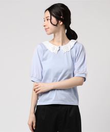 Rewde | 襟付き袖ﾁｭｰﾙｶｯﾄｿｰ（8R15-03006）(Tシャツ/カットソー)