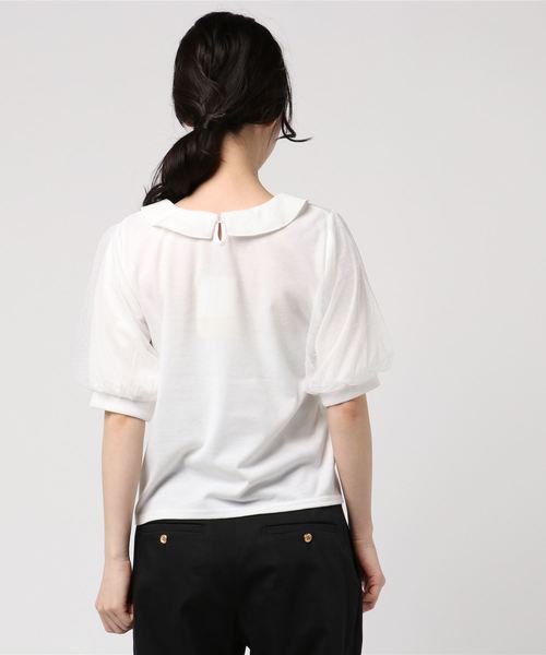 Rewde（ルゥデ）の「襟付き袖ﾁｭｰﾙｶｯﾄｿｰ（8R15-03006）（Tシャツ/カットソー・レディース・ホワイト/ネイビー/サックスブルー・M）」の5枚目の写真